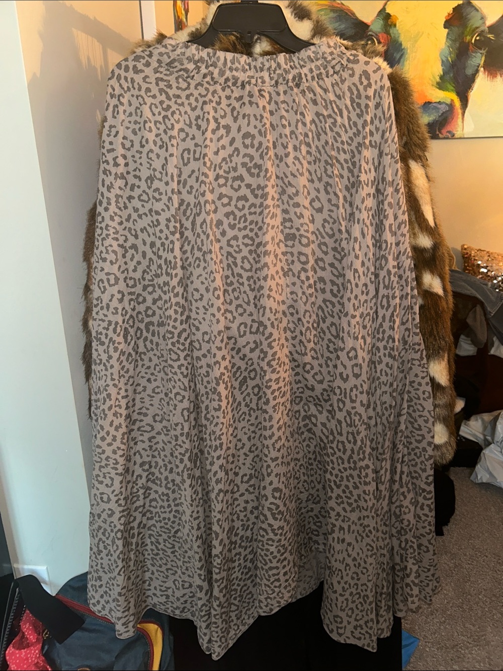 Leopard Print Flowy Skirt - Taupe Gray